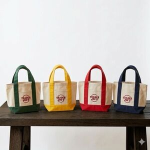 Trader Joe's Mini Canvas Tote Bag Set of 4 Red Navy Green Yellow